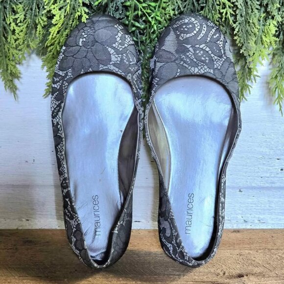 Size 8 Gray Lace Maurices Ballet Flats Shoes - Picture 1 of 6